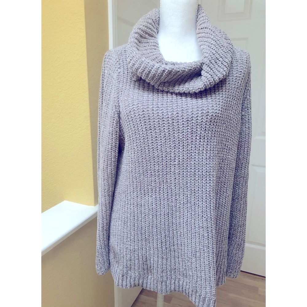 NWOT - Denim & Co Classic Gray Classic Chenille Cowl-Neck Sweater.